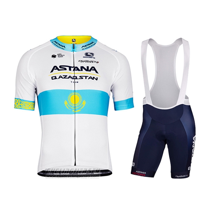 2022 Cycling Jersey Astana White Blue Short Sleeve and Bib Short